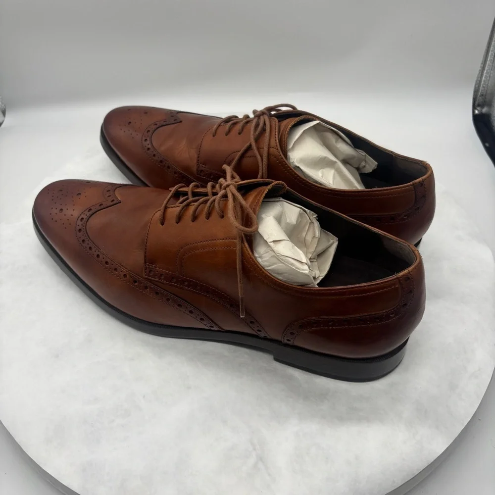 Cole Haan Brown Leather Oxford Shoes with Brogue Detailing Size 12